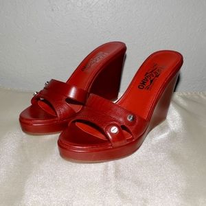 FERRAGAMO RED 3.5" SLIDE NEVER WORN SZ 37